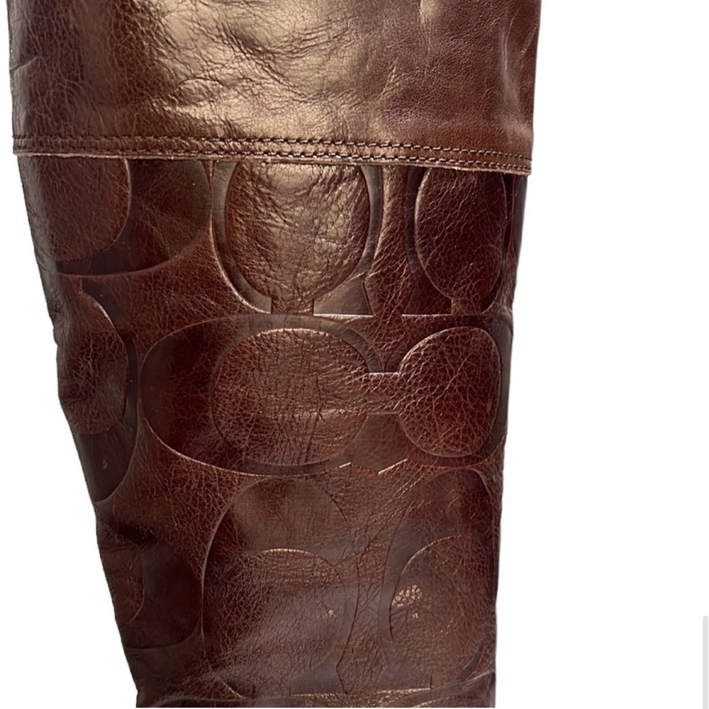 Coach Embossed Leather Boots Brown 7.5 - Picture 5 of 10